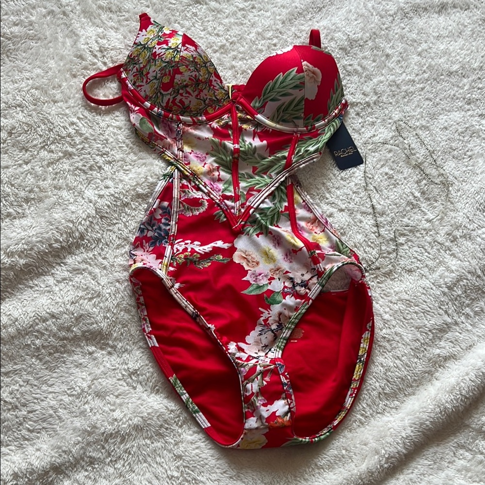 NEW RACHEL Rachel Roy Red Floral One Piece Swimsuit